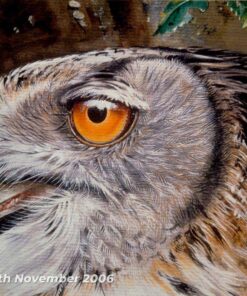 Close up of eagle owl - Watercolour/Gouache with Conte painting by Kenneth Padley
